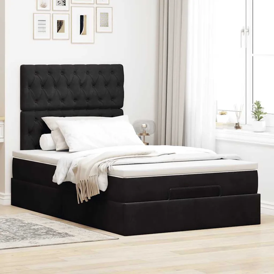 Cadre de lit ottoman avec matelas noir 120x190 cm velours - 3