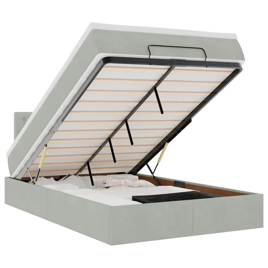 Lit ottoman avec matelas gris clair 120x190 cm velours - 2
