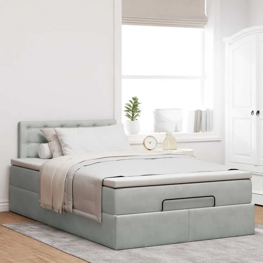 Lit ottoman avec matelas gris clair 120x190 cm velours - 3