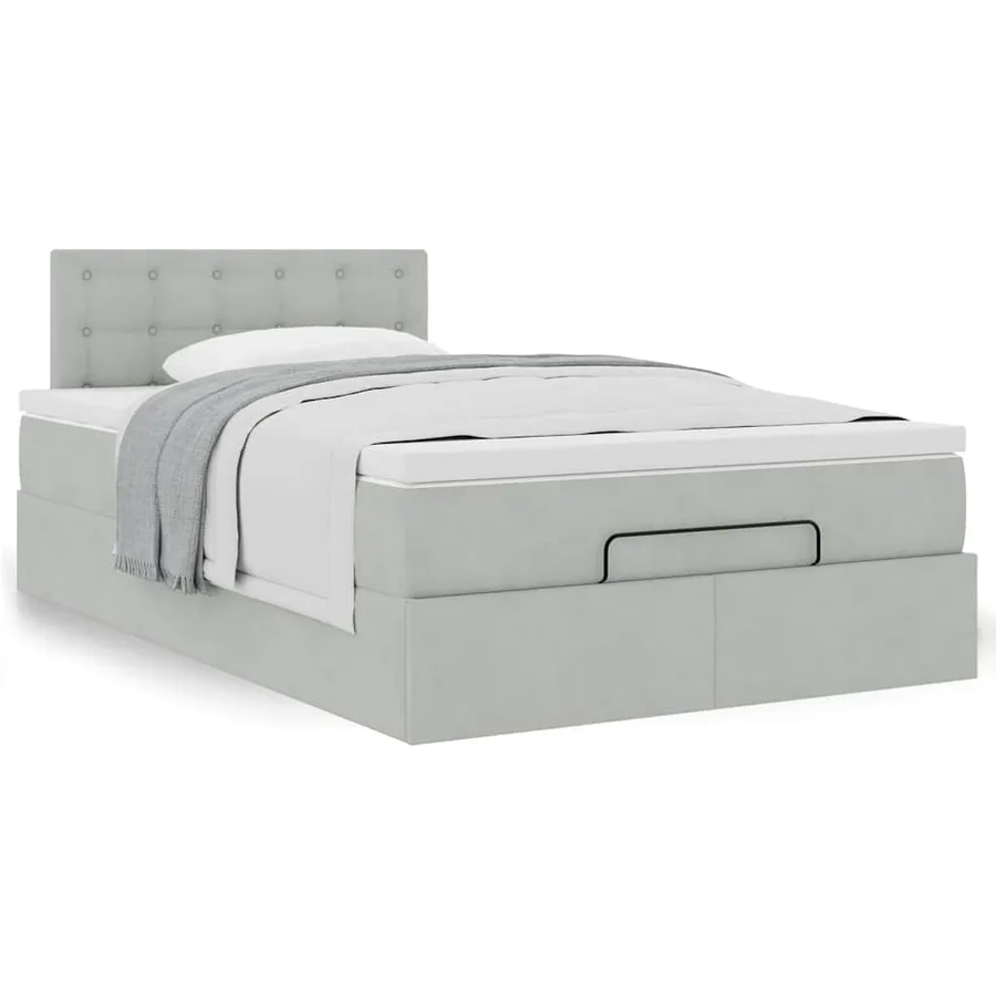 Lit ottoman avec matelas gris clair 120x190 cm velours - 4