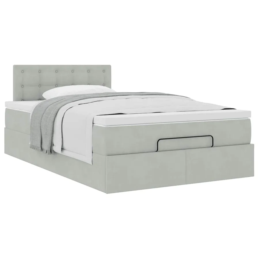 Lit ottoman avec matelas gris clair 120x190 cm velours - 5