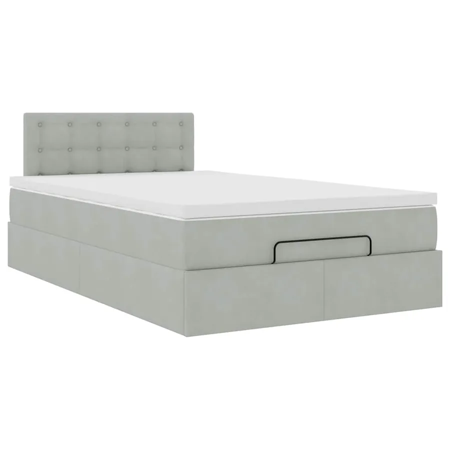 Lit ottoman avec matelas gris clair 120x190 cm velours - 6
