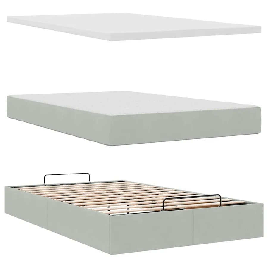 Lit ottoman avec matelas gris clair 120x190 cm velours - 8