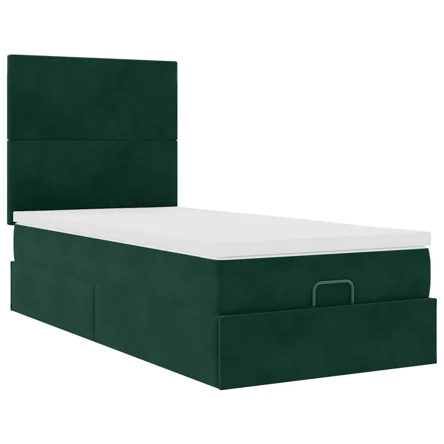 Cadre de lit ottoman avec matelas vert foncé 90x190 cm velours - 7