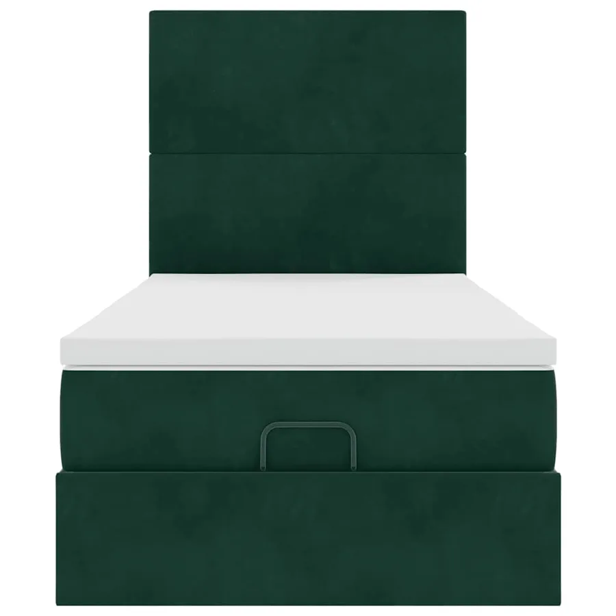 Cadre de lit ottoman avec matelas vert foncé 90x190 cm velours - 8