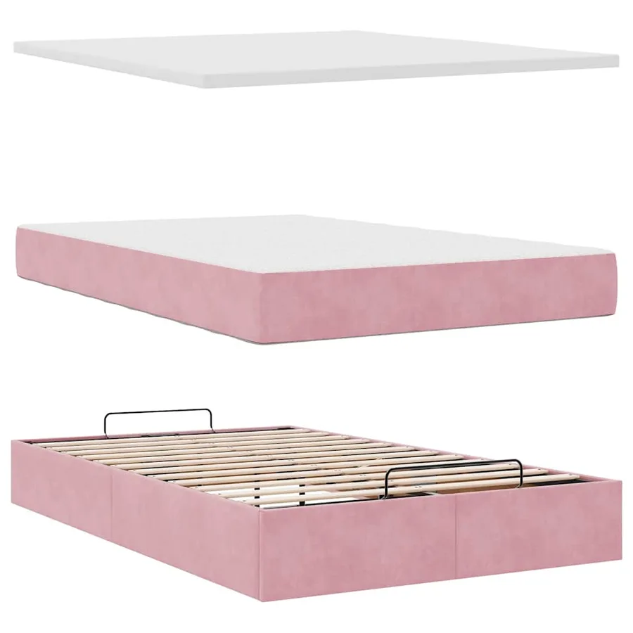Lit ottoman avec matelas rose 120x190 cm velours - 8