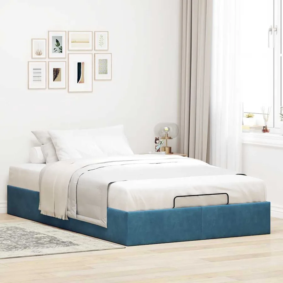 Cadre de lit ottoman sans matelas bleu foncé 120x190 cm velours - 3