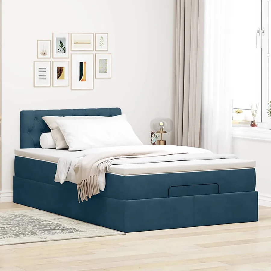 Lit ottoman avec matelas et LED bleu foncé 90x200cm velours - 4
