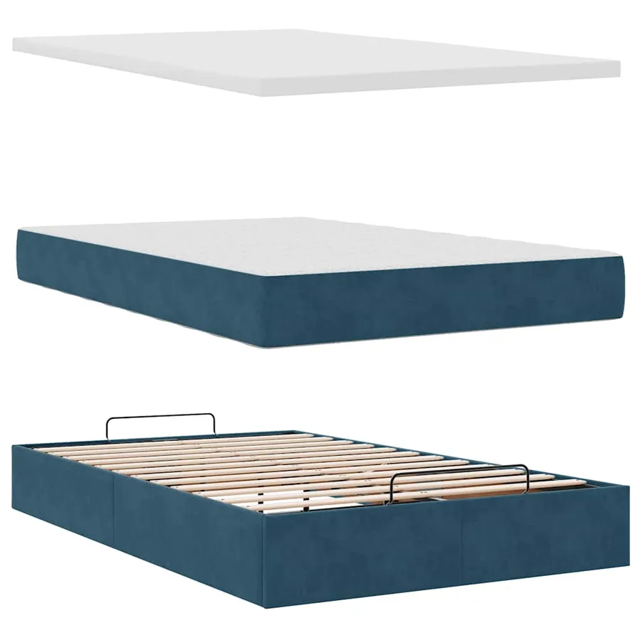 Lit ottoman avec matelas et LED bleu foncé 90x200cm velours - 7