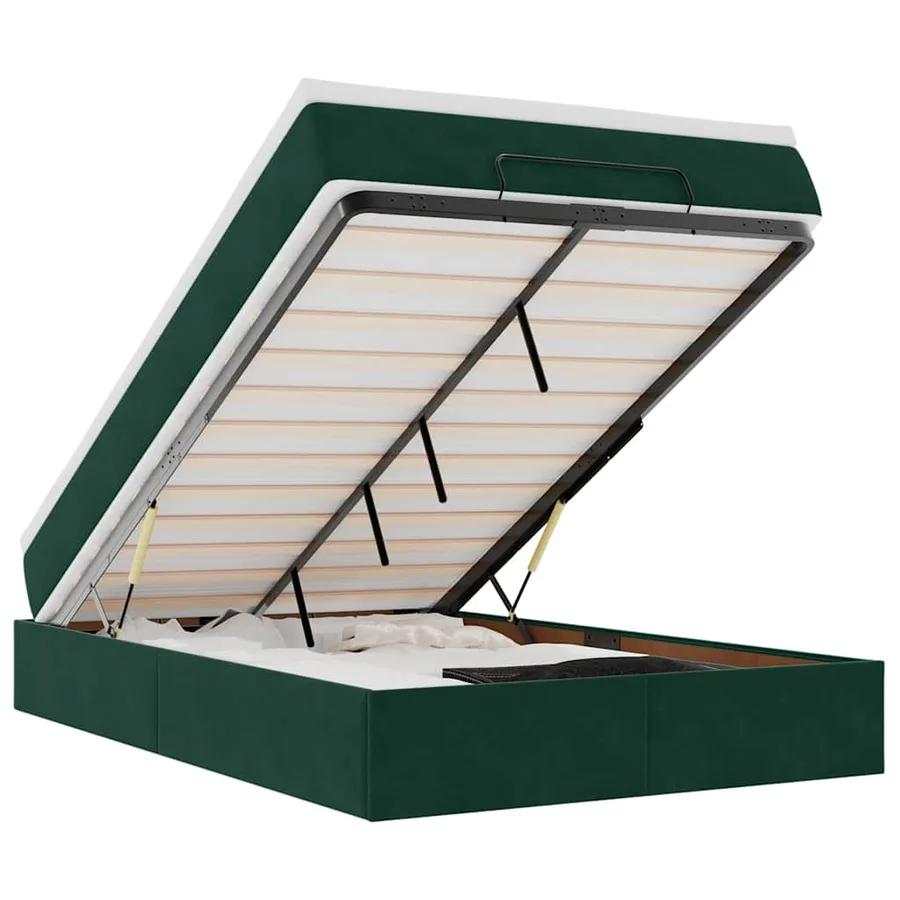 Lit ottoman avec matelas vert foncé 120x190 cm velours - 2