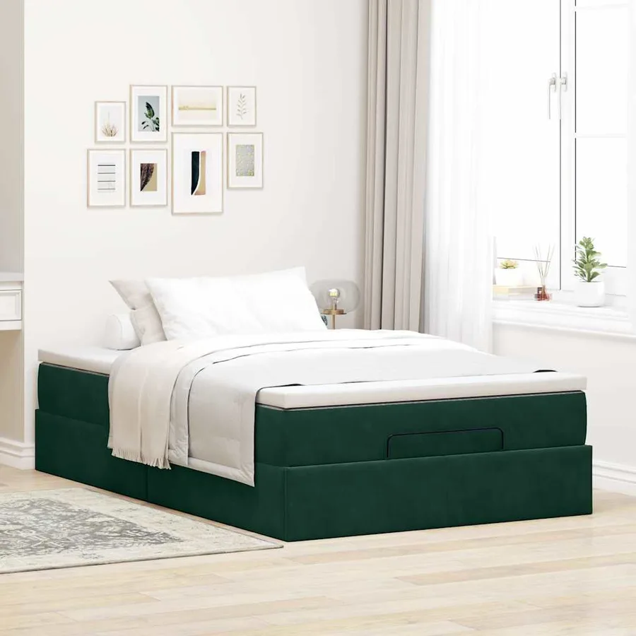 Lit ottoman avec matelas vert foncé 120x190 cm velours - 3