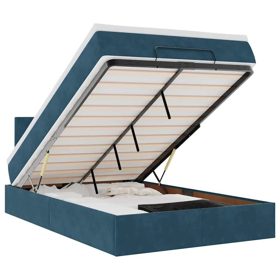 Lit ottoman avec matelas bleu foncé 120x190 cm velours - 2