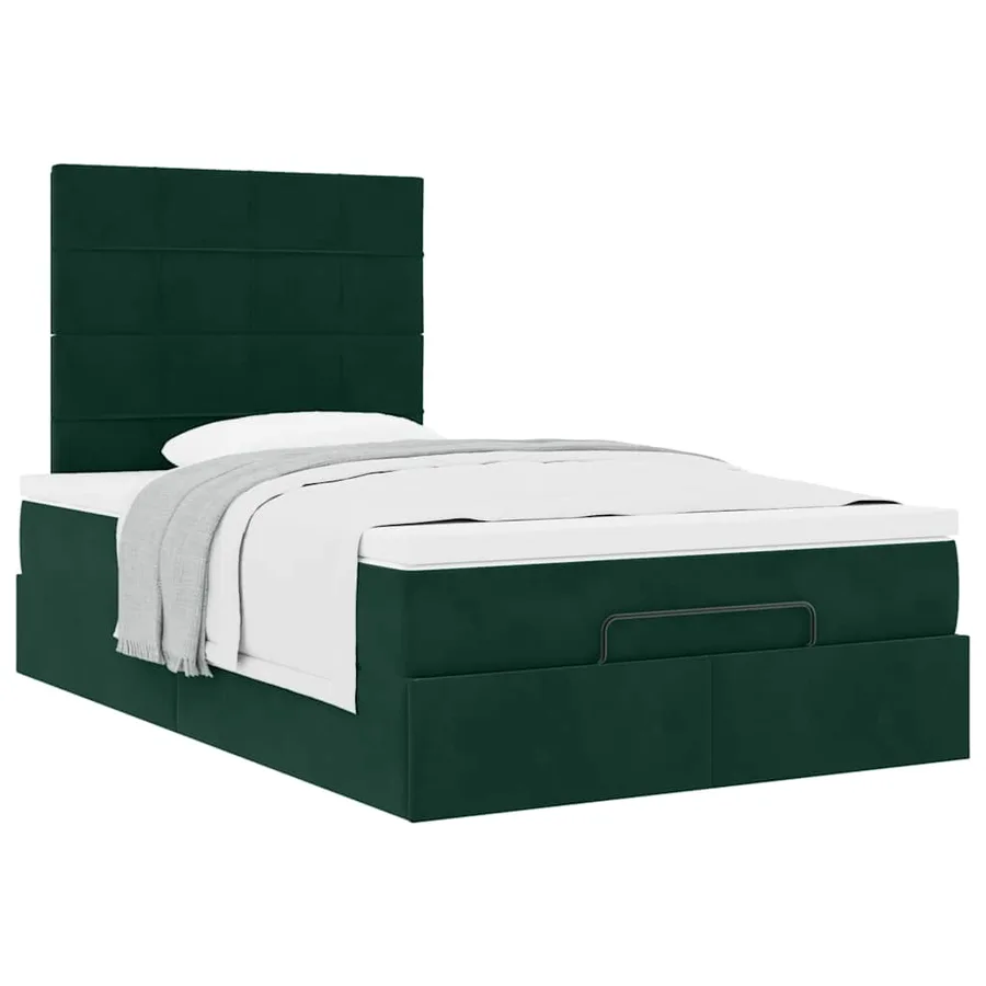 Cadre de lit ottoman avec matelas vert foncé 120x190 cm velours - 5