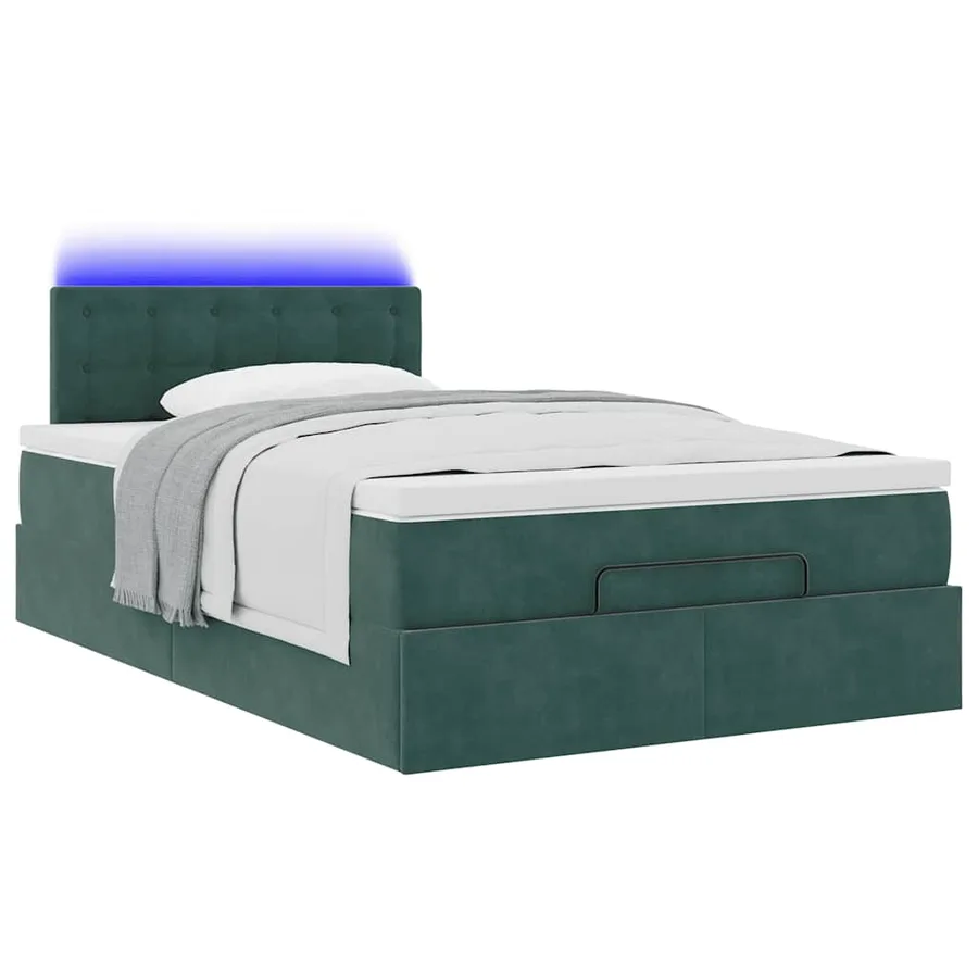 Lit ottoman avec matelas et LED vert foncé 90x200cm velours - 6