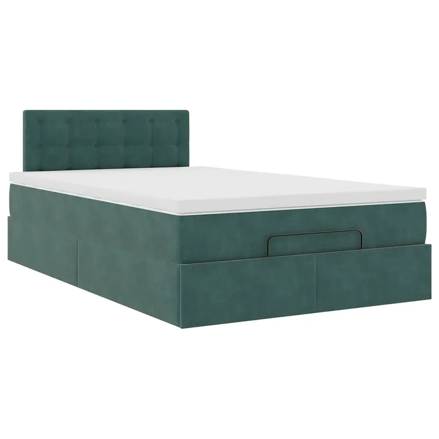 Lit ottoman avec matelas et LED vert foncé 90x200cm velours - 7