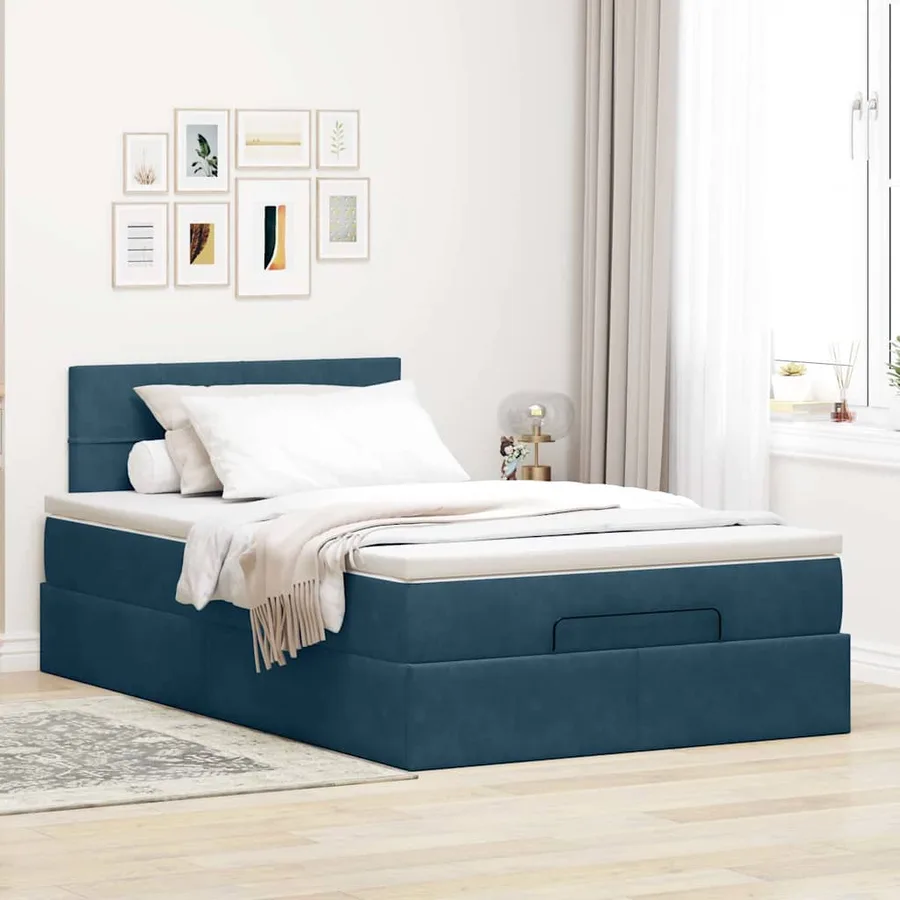 Lit ottoman avec matelas et LED bleu foncé 90x200cm velours - 4