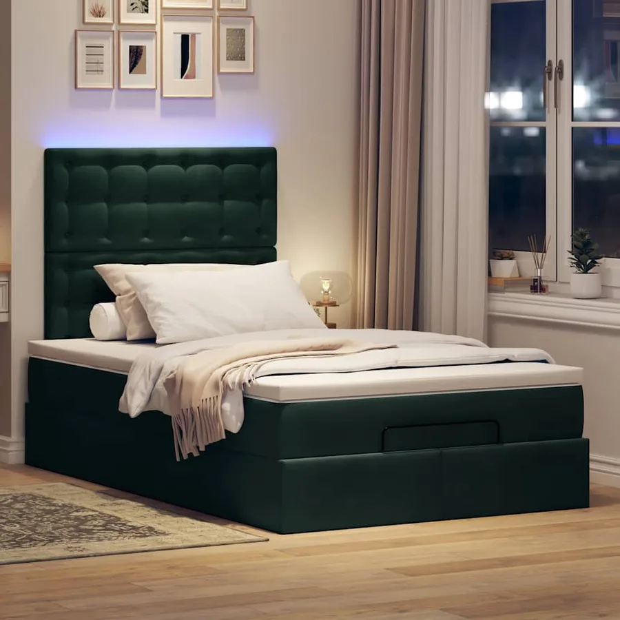 Cadre de lit ottoman avec matelas vert foncé 120x190 cm velours - 3
