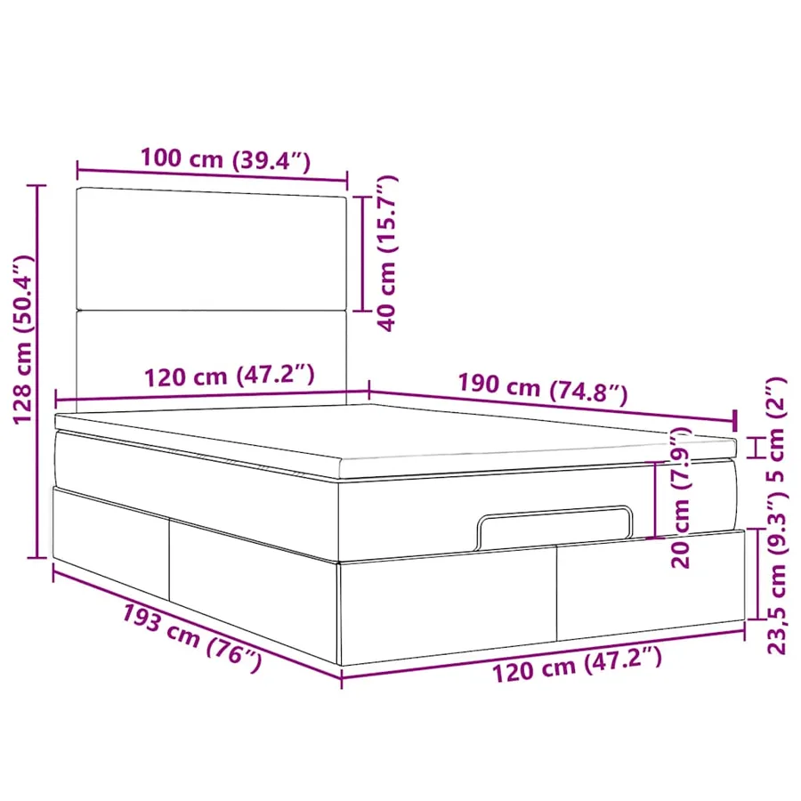 Cadre de lit ottoman avec matelas bleu foncé 120x190 cm velours - 18