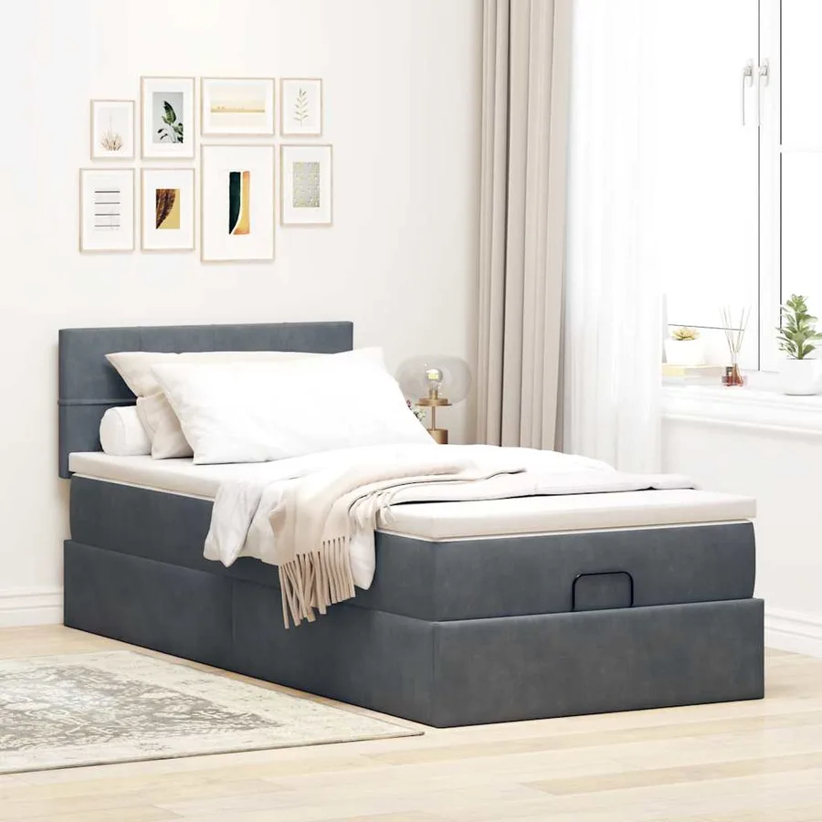 Cadre de lit ottoman avec matelas gris foncé 100x200 cm velours - 3