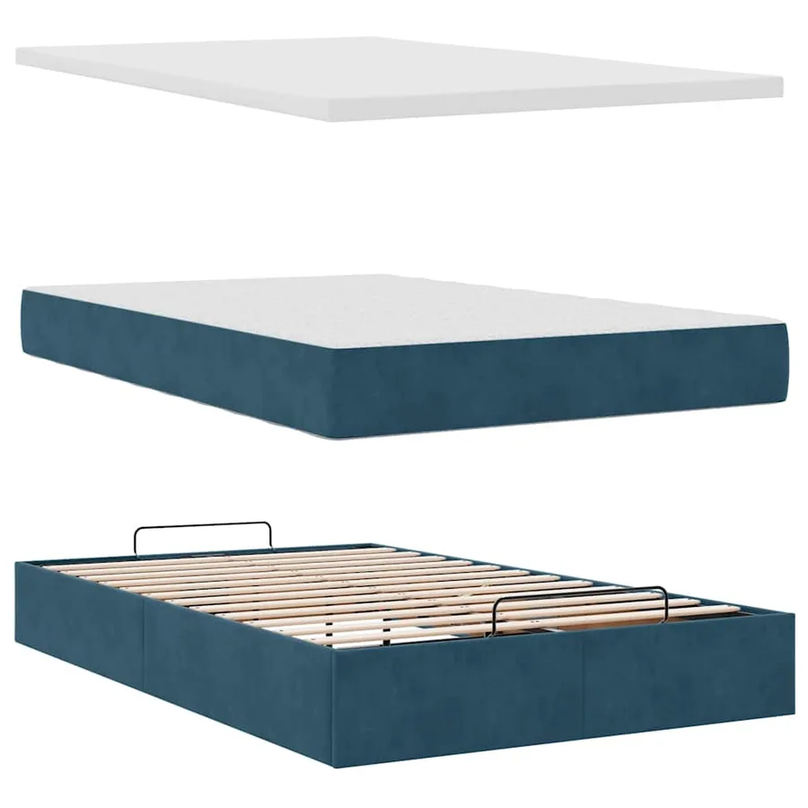Lit ottoman avec matelas bleu foncé 120x190 cm velours - 7