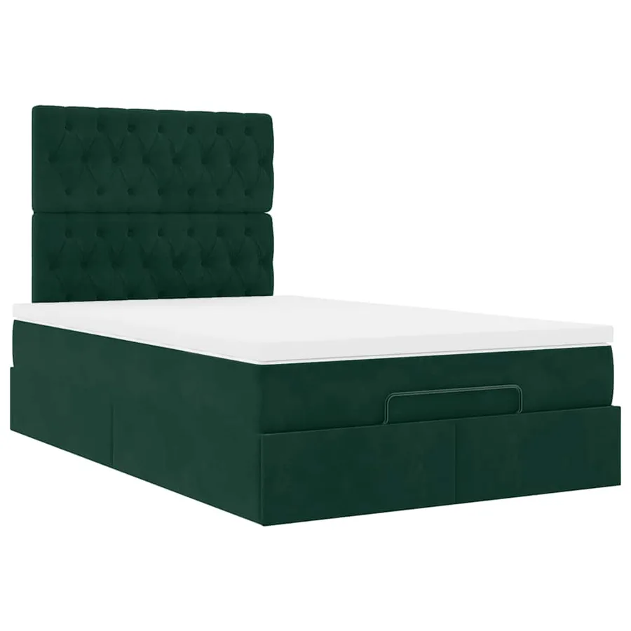 Cadre de lit ottoman avec matelas vert foncé 120x190 cm velours - 7