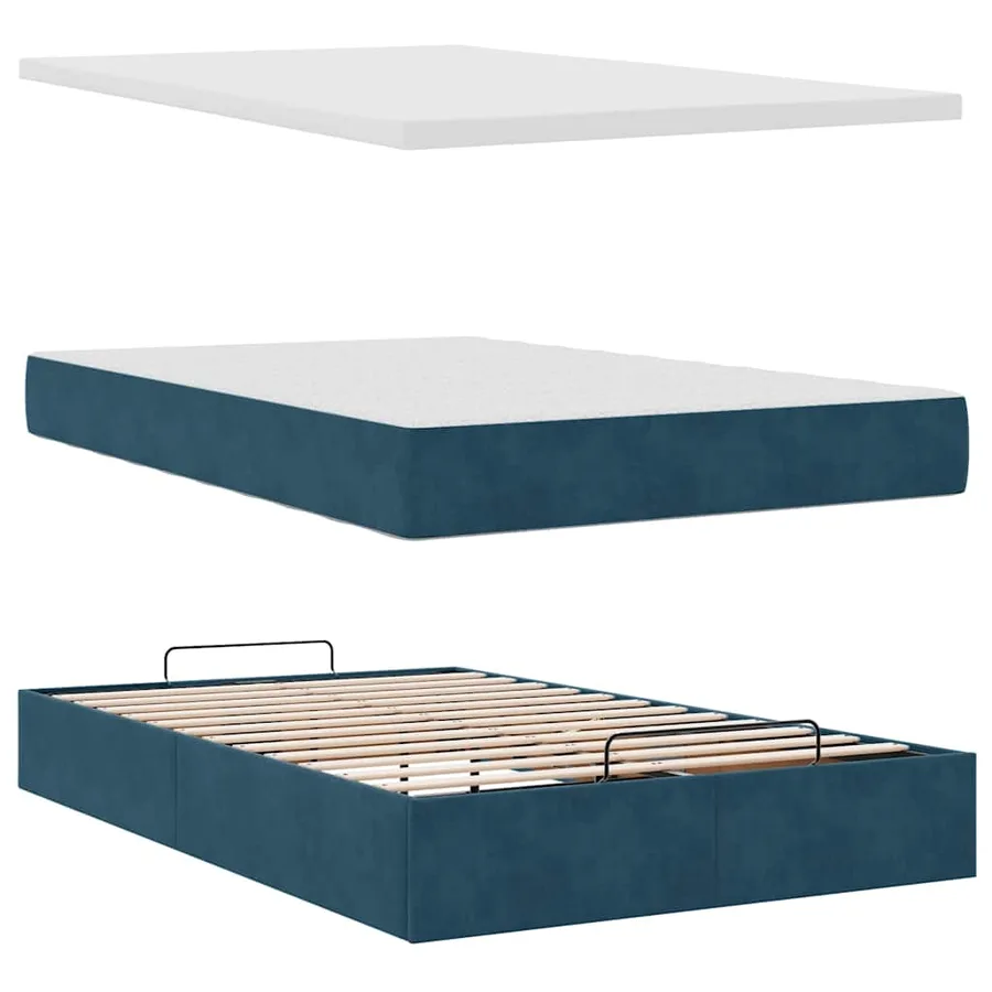 Cadre de lit ottoman avec matelas bleu foncé 120x190 cm velours - 11