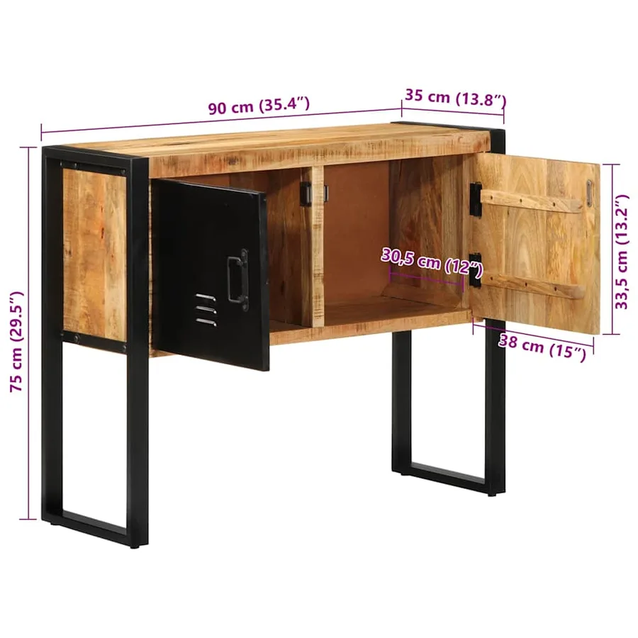 Armoire de console 90x35x75 cm bois de manguier massif brut - 12