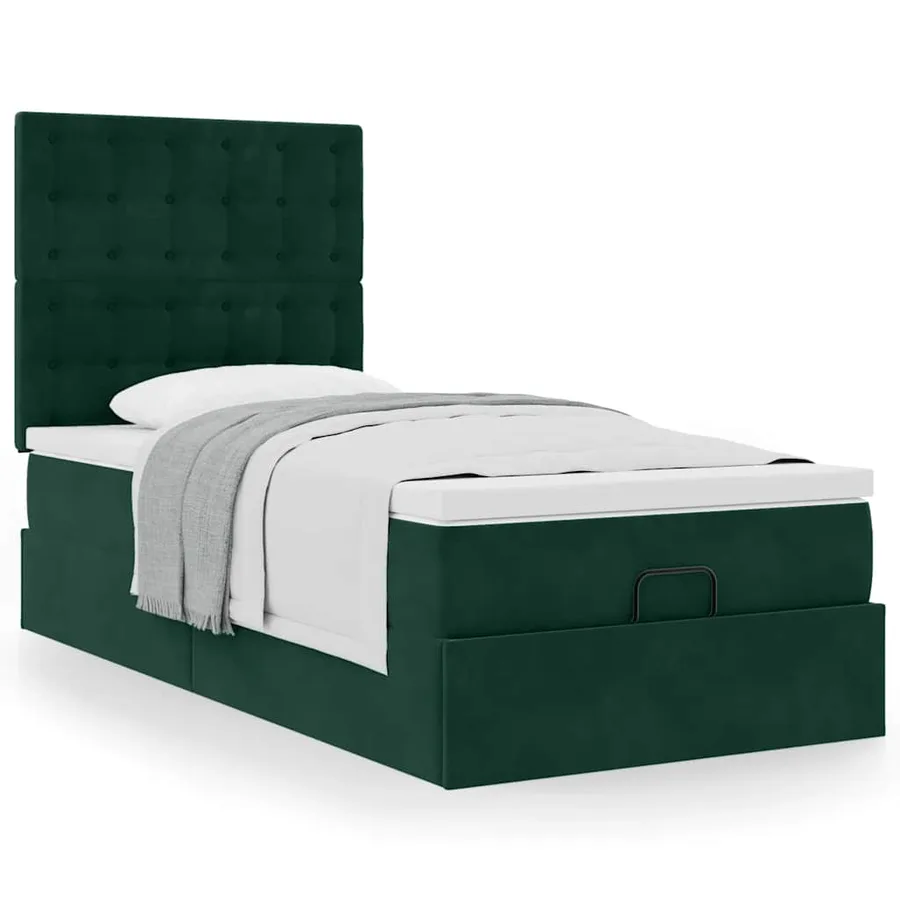 Cadre de lit ottoman avec matelas vert foncé 90x200 cm velours - 4