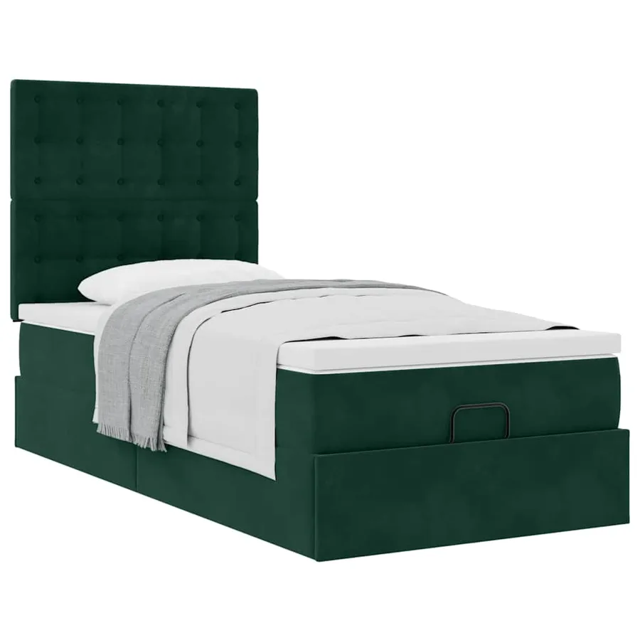 Cadre de lit ottoman avec matelas vert foncé 90x200 cm velours - 5