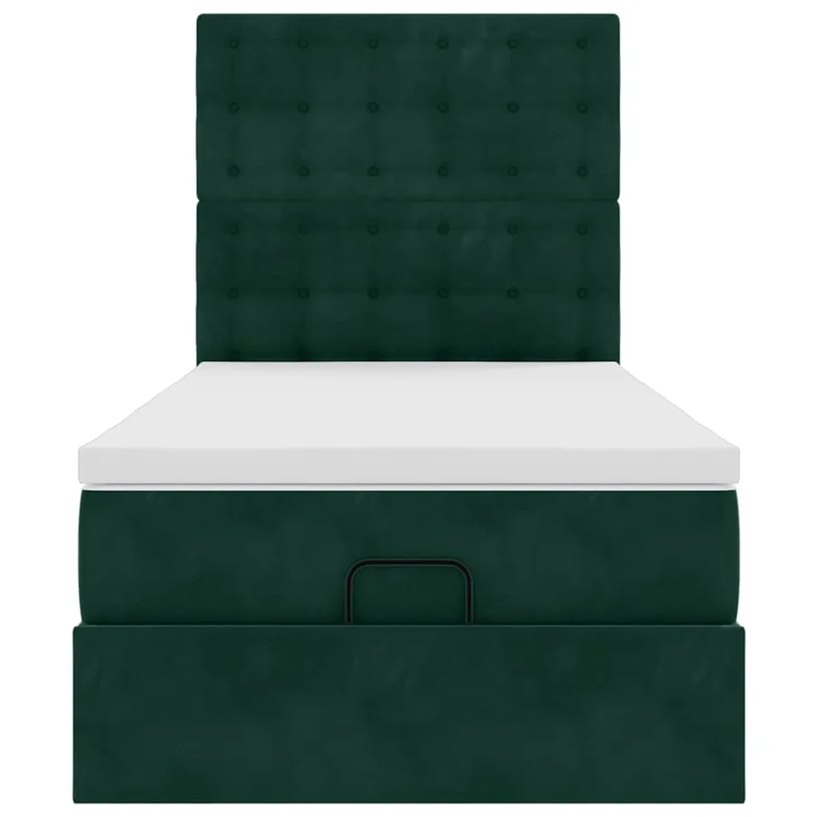 Cadre de lit ottoman avec matelas vert foncé 90x200 cm velours - 7