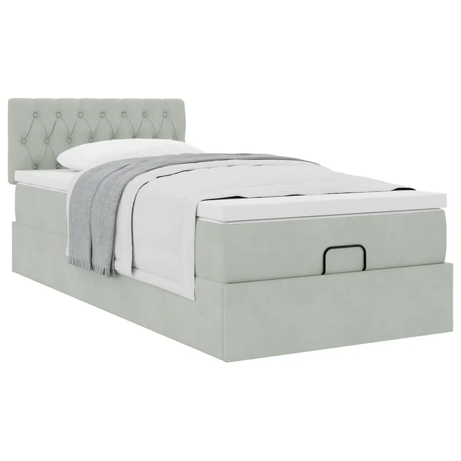 Cadre de lit ottoman et matelas gris clair 90x200 cm velours - 4
