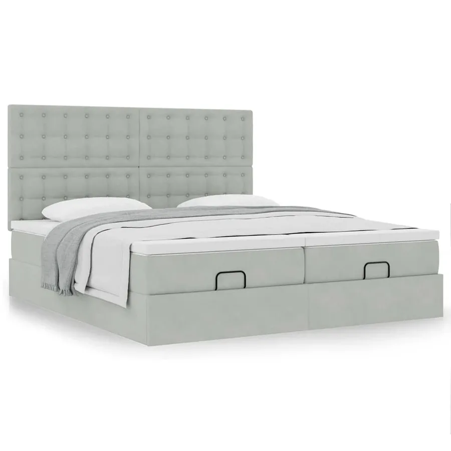Cadre de lit ottoman et matelas gris clair 180x200cm velours - 4