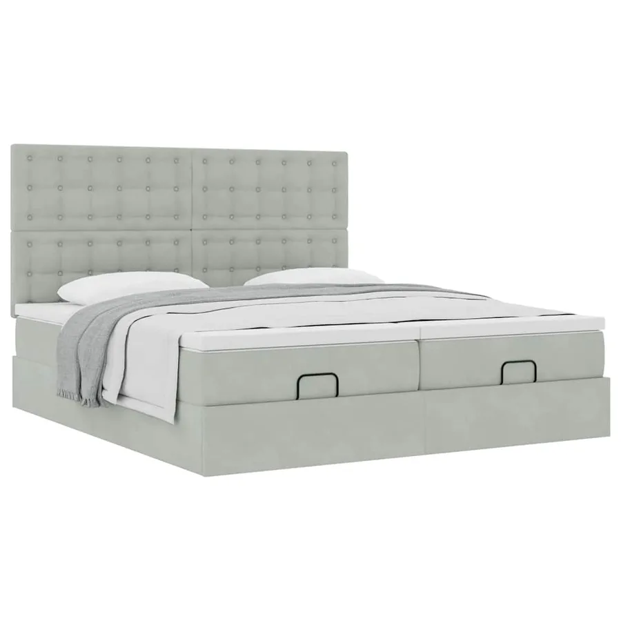 Cadre de lit ottoman et matelas gris clair 180x200cm velours - 5