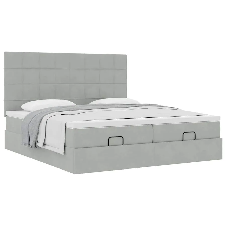 Cadre de lit ottoman et matelas gris clair 180x200cm velours - 5