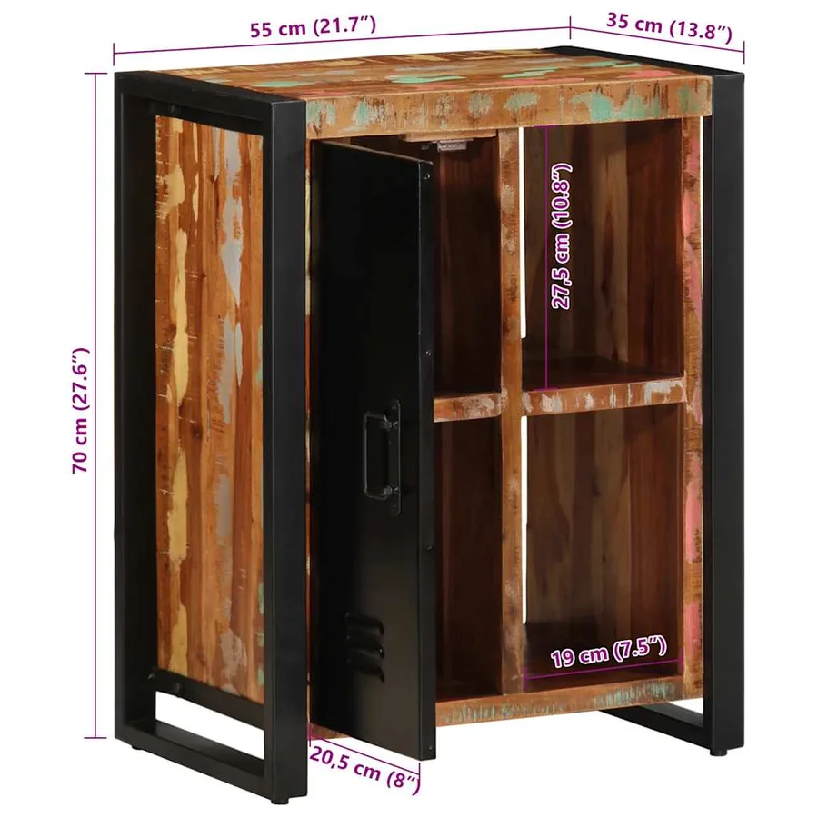 Buffet multicolore 55x35x70 cm bois massif récupération - 12