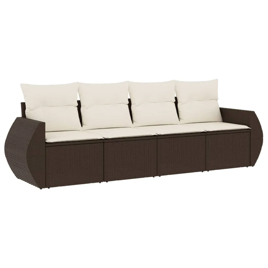 Salon de jardin 4 pcs avec coussins marron résine tressée - 2