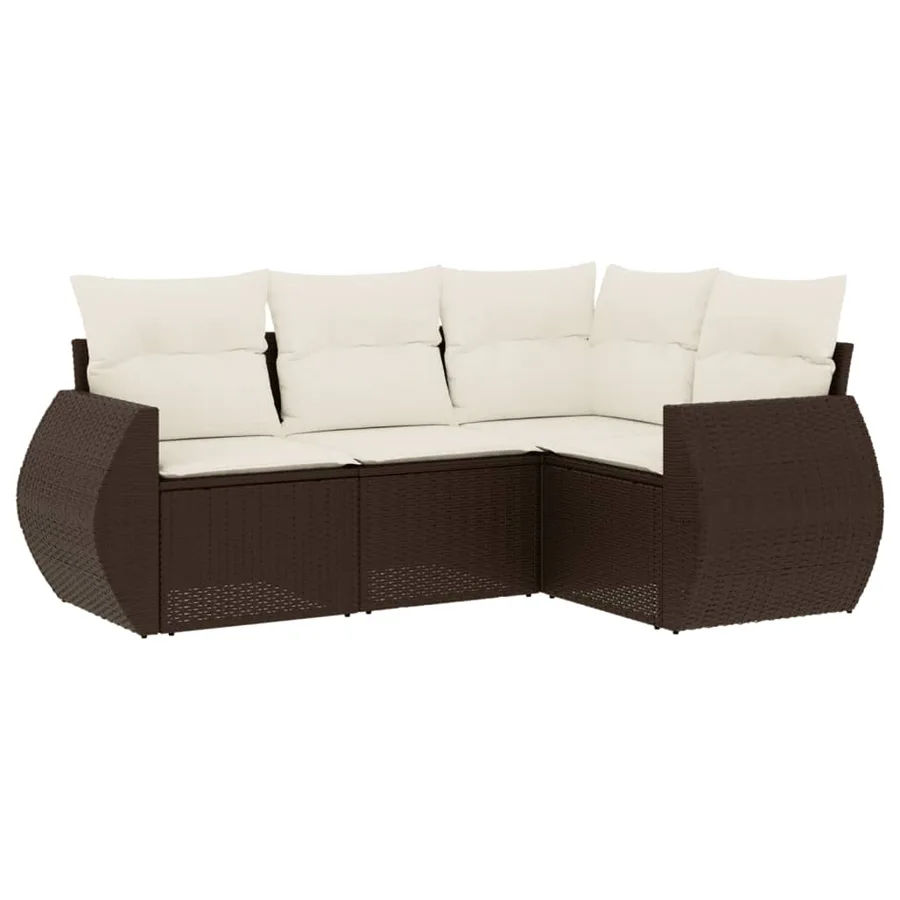 Salon de jardin 4 pcs avec coussins marron résine tressée - 2