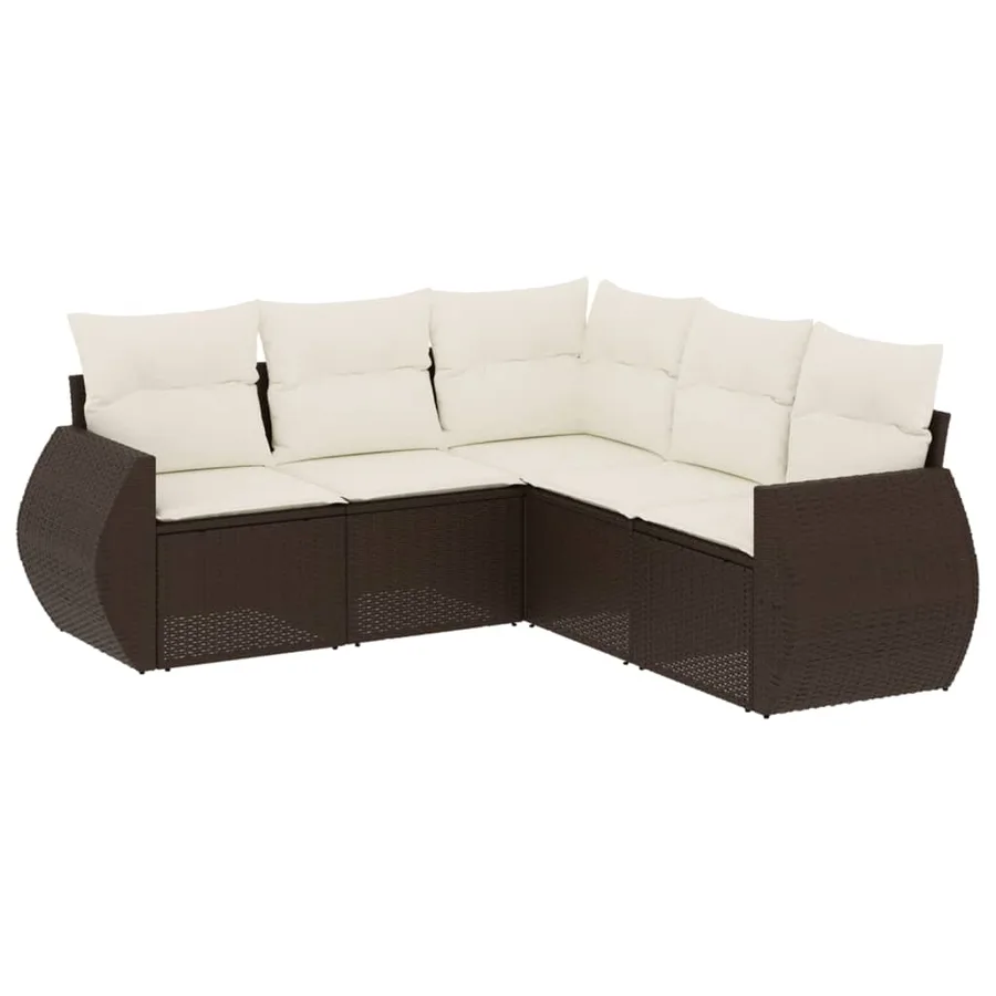 Salon de jardin avec coussins 5 pcs marron résine tressée - 2
