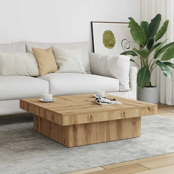 Table basse chêne artisanal 90x90x28 cm bois d'ingénierie