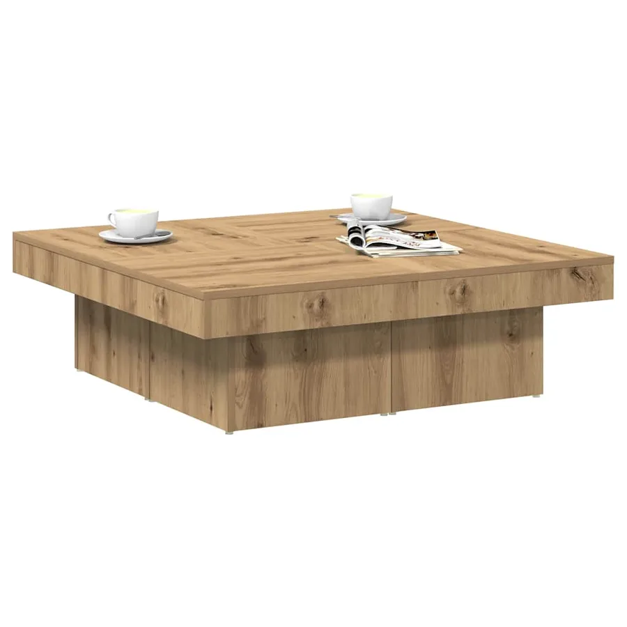 Table basse chêne artisanal 90x90x28 cm bois d'ingénierie - 3