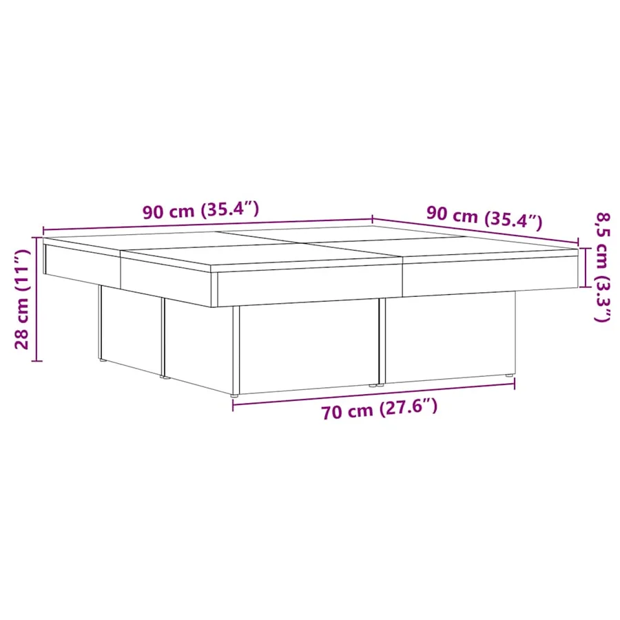 Table basse chêne artisanal 90x90x28 cm bois d'ingénierie - 9