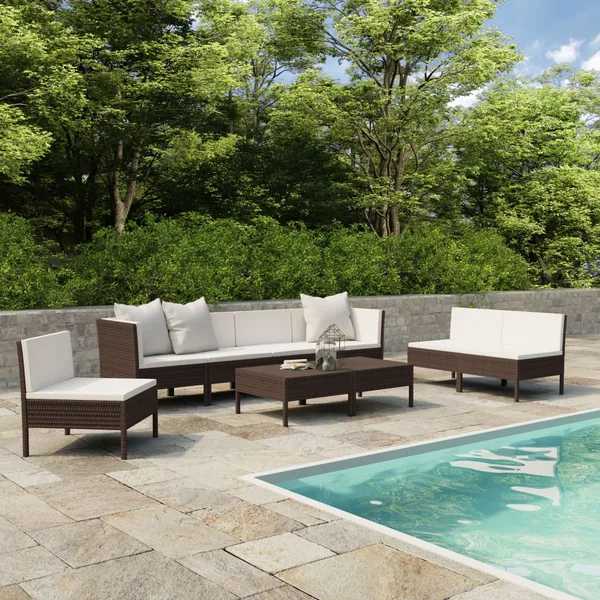Salon de jardin 9 pcs avec coussins résine tressée marron