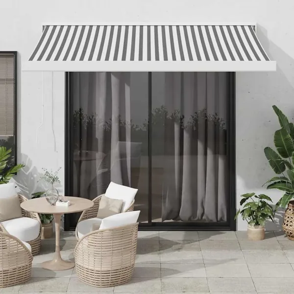 Auvent rétractable anthracite et blanc 3,5x2,5m tissu/aluminium