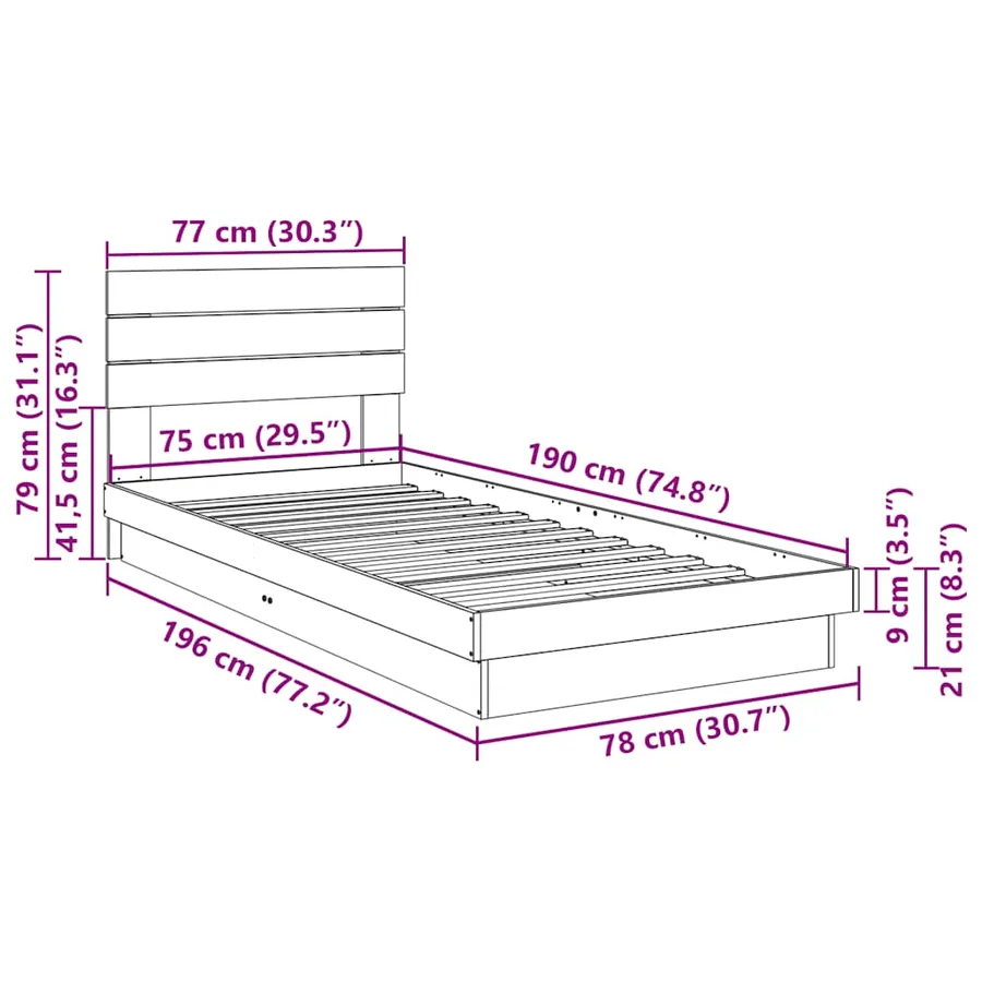 Cadre de lit avec tête de lit sans matelas 75 x 190 cm - 11