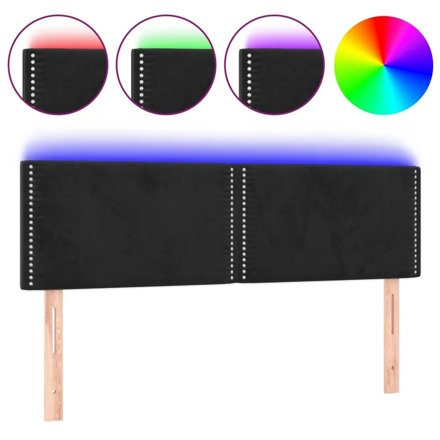 Tête de lit à LED Noir 144x5x78/88 cm Velours - 2