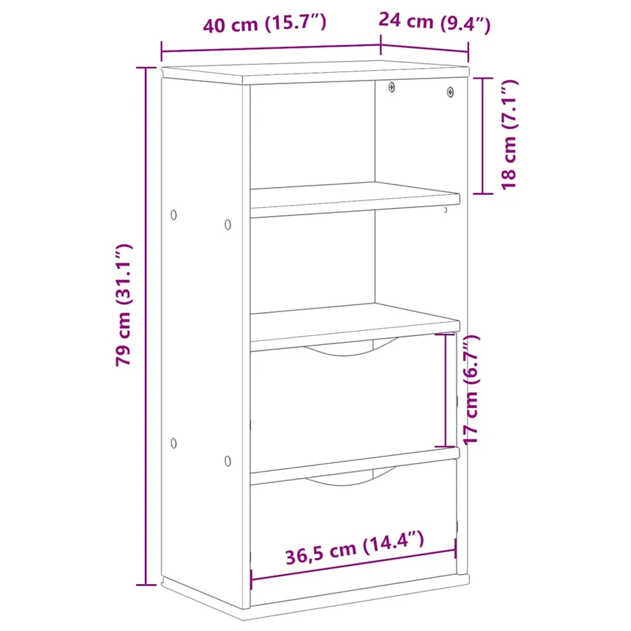 Armoire latérale tiroirs ODDA blanc 40x24x79 cm bois massif pin - 10