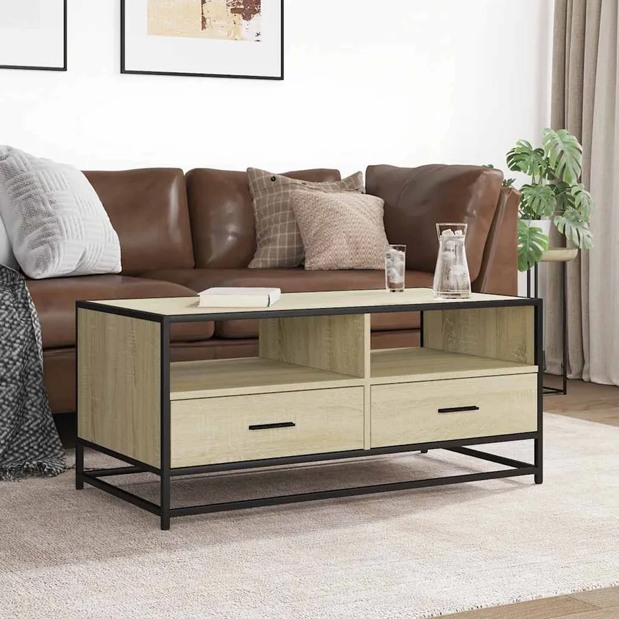 Table basse chêne sonoma 100x50x45cm bois d'ingénierie et métal - 3