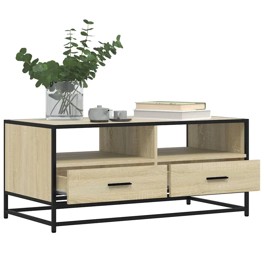 Table basse chêne sonoma 100x50x45cm bois d'ingénierie et métal - 4