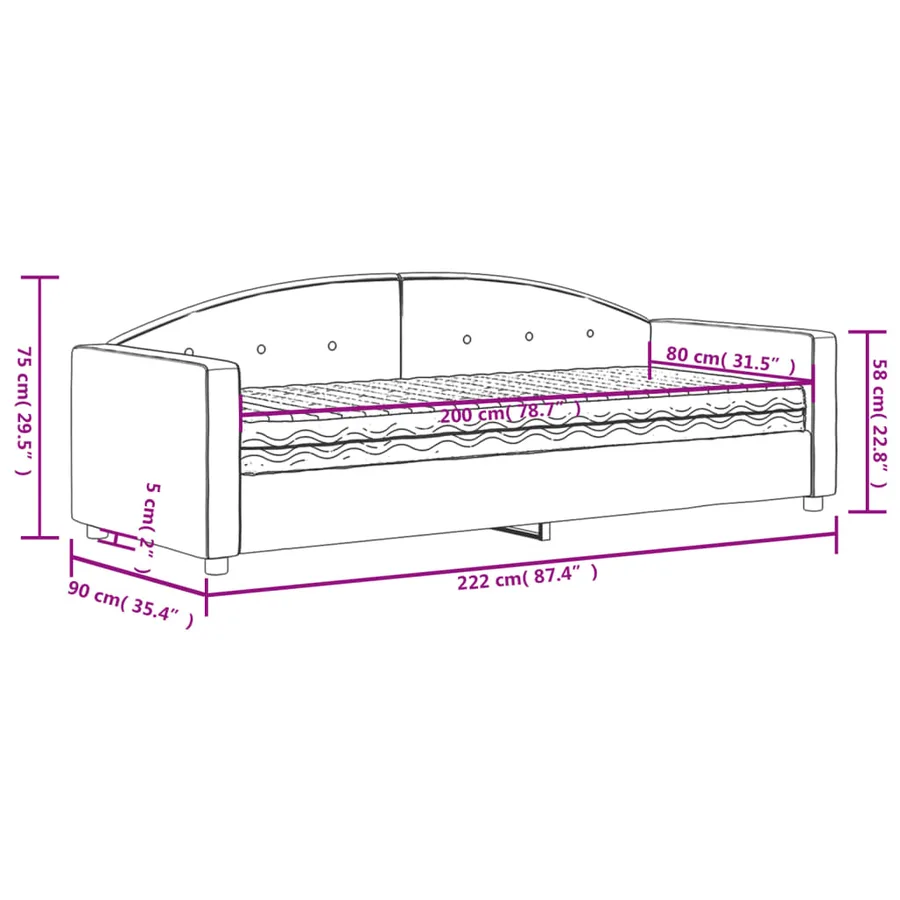 Lit de jour avec matelas gris foncé 80x200 cm velours - 11