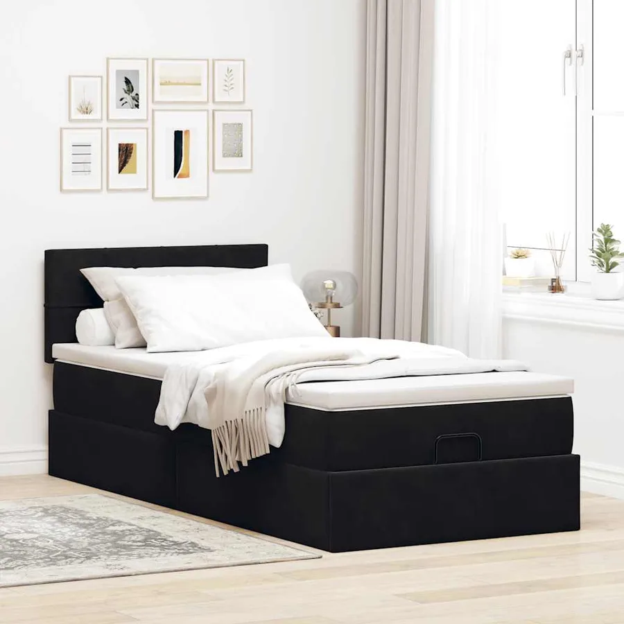 Cadre de lit ottoman avec matelas noir 80x200 cm velours - 3